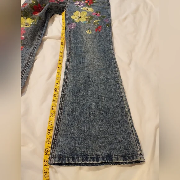 Express Denim Jeans with Painted Vibrant Floral And Beaded Design - Picture 6 of 8